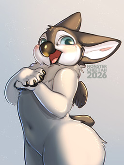 anthro beak biped claws feathers fingers front_view fur looking_at_viewer male nude nude_anthro nude_male simple_background smile solo standing tail tongue wings monstercheetah mythology avian gryphon mythological_avian mythological_creature teacup_gryphon 2026 absurd_res digital_drawing_(artwork) digital_media_(artwork) hi_res