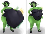 after_vore belly big_belly big_breasts black_hair breasts digestion duo female female_pred hair huge_belly overweight same_size_vore simple_background vore weight_gain white_background grindavikbydaylight nightmarebros goblin 2023