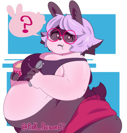anthro belly belly_overhang big_belly big_breasts big_butt blue_background bottomwear breasts butt chewing chubby_cheeks cleavage clothed clothing confusion crop_top cutlery dessert eating eating_food eyelashes eyewear fat_arms female food glasses grey_hair hair holding_food holding_ice_cream holding_object holding_spoon ice_cream kitchen_utensils looking_at_viewer obese obese_anthro obese_female oblivious overweight overweight_anthro overweight_female pink_eyewear pink_glasses question_mark round_glasses scut_tail shirt short_hair short_tail shorts side_boob side_view simple_background simple_eyes solo speech_bubble spoon standing tail tools topwear undersized_clothing undersized_topwear wearing_glasses weight_gain white_body white_eyes pink_poison67 carrie_(pink_poison67) lagomorph leporid mammal rabbit 2021 absurd_res digital_drawing_(artwork) digital_media_(artwork) hi_res signature