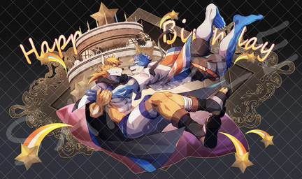 abs cake candle dessert duo floating food hand_holding male muscular muscular_male picture_frame star delax_(artist) canid canine canis mammal wolf