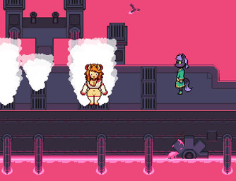 blush clothed clothing clothing_lift dress dress_lift duo erection erection_under_clothing female male no_underwear steam tail storybound undertale_(series) undertale_yellow ceroba_ketsukane chujin_ketsukane canid canine fox mammal monster 2_frame_animation animated animated_gif digital_media_(artwork) pixel_(artwork) pixel_animation short_playtime