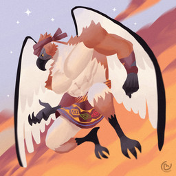 abs action_pose anthro arm_wraps bandanna_on_head beak belly black_beak black_body black_feathers bottomwear brown_body brown_feathers clothing cloud feathers feet flowing_clothing flying gold_belt grey_face grey_feet grey_hands kerchief loincloth male multicolored_body muscular muscular_anthro muscular_chest muscular_male pose red_bottomwear red_clothing red_kerchief red_loincloth red_wraps sky skyscape solo star starry_sky sunset text tribal two_tone_legs two_tone_wings white_belly white_body white_feathers wings wraps yellow_eyes caldatelier philippine_mythology garuda_(deity) accipitrid accipitriform avian bird deity eagle philippine_eagle 1:1 2023 artist_name hi_res signature