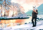 anthro breasts clothed clothing day detailed_background female hair outside red_eyes sky snow solo standing white_hair shalinka bear giant_panda mammal digital_media_(artwork)