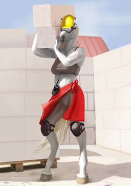 accident accidental_exposure anthro armor blonde_hair blonde_mane breasts building clothed clothed_female clothing construction construction_worker eyewear eyewear_on_head female fur goggles goggles_on_head grey_nose hair headgear helmet mane pubes shirt solo tail tank_top topwear wardrobe_malfunction white_body white_fur yellow_tail lemurlemurovich equid equine horse mammal hi_res