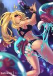 ambiguous_fluids ambiguous_gender blonde_hair blue_eyes blush breasts butt clothed clothing female female/ambiguous group gun hair interspecies not_furry_focus open_mouth ponytail ranged_weapon solo_focus weapon helixel metroid nintendo samus_aran alien human mammal metroid_(species) digital_media_(artwork) hi_res