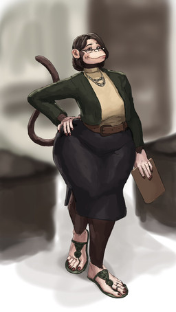 5_fingers 5_toes anthro bottomwear brown_body brown_eyes brown_fur brown_hair clipboard clothed clothing colored_nails digit_ring ear_piercing eyewear feet female fingers footwear fur glasses hair hand_on_hip holding_clipboard holding_object humanoid_feet jacket jewelry lips looking_at_viewer mature_female nails necklace pencil_skirt piercing plantigrade raised_heel rectangular_glasses red_nails ring sandals shoes skirt smile smiling_at_viewer solo standing sweater tail thick_bottom_lip thick_thighs toe_ring toes topwear wide_hips wrinkles redustheriotact agnes_(redustheriotact) haplorhine mammal monkey primate 2025 hi_res