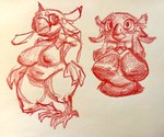 anthro beak big_breasts breasts claws feathers female nude solo toe_claws majodawn atlyss avian byrdle_(atylss) thighs crayon_(artwork) hi_res traditional_media_(artwork)