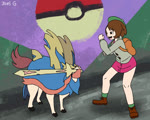 ambiguous_gender backpack brown_hair clothed clothing dancing daww duo female feral hair hat headgear headwear holding_melee_weapon holding_object holding_sword holding_weapon humor larger_female larger_human melee_weapon mouth_hold object_in_mouth parody size_difference smaller_ambiguous smaller_feral sword sword_in_mouth weapon joel_g mizu_wolf dancing_brazil_dog nintendo pokemon gloria_(pokemon) canid canine crowned_sword_zacian generation_8_pokemon human legendary_pokemon mammal pokemon_(species) zacian 2019 2d_animation animated collaboration compression_artifacts loop meme no_sound short_playtime signature webm