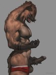 5_fingers abs anthro arm_tattoo balls belly bent_arm biceps black_nose blue_eyes brown_body brown_fur brown_hair brown_penis brown_tail butt claws clothed clothing dark_body dark_ears dark_fur dark_tail erection finger_claws fingers forearm_muscles forearm_tattoo forearms foreskin fur genital_tattoo genitals glans grey_body grey_eyes grey_fur hair holding_penis humanoid_genitalia humanoid_penis long_hair looking_down male markings multicolored_body multicolored_fur muscular muscular_anthro muscular_male neck_muscles nipples nude open_mouth partially_clothed pecs penis penis_tattoo saggy_balls side_view simple_background solo spots spotted_body spotted_fur standing tail tattoo teeth tongue triceps underwear underwear_down epic_soul thabo_(epic_soul) hyena mammal spotted_hyena 3:4 digital_media_(artwork) hi_res