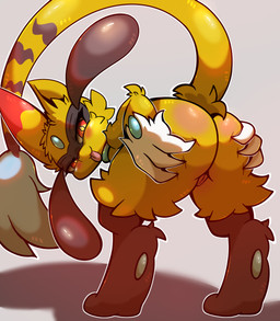 3_fingers anthro anthrofied arm_tuft big_butt biped black_body black_fur black_nose blue_body blue_fur butt claws facial_markings female fingers fluffy fur fur_markings genitals hand_on_butt head_markings leg_tuft long_ears long_tail looking_at_viewer markings mask_(marking) open_mouth pokemorph red_eyes shoulder_tuft smile solo spikes spikes_(anatomy) tail teasing teasing_viewer thick_thighs tuft vulva wide_hips yellow_body yellow_fur ori_loba nintendo pokemon fan_character viviane_(nyxcha) canid generation_2_pokemon generation_4_pokemon hybrid mammal pokemon_(species) riolu smeargle sneasel absurd_res colored digital_drawing_(artwork) digital_media_(artwork) hi_res shaded
