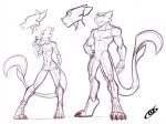 anthro duo male muscular nipples nude smile standing tongue tongue_out coszcatl felid fish hybrid mammal marine shark sketch