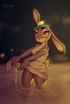 anthro clothing female lily_pad looking_at_viewer plant simple_background solo text water wet wet_clothing radaq disney zootopia judy_hopps lagomorph leporid mammal rabbit absurd_res colored english_text hi_res