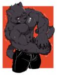 anthro black_body black_fur clothed clothing fur male melanistic muscular muscular_anthro muscular_male nipples pecs solo topless luwei_(artist) felid jaguar mammal pantherine 2018