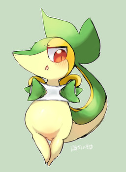 ambiguous_gender blush blush_lines clothing feral front_view green_background holding_clothing holding_object holding_panties holding_underwear leaf leaf_tail looking_at_viewer panties presenting_panties presenting_underwear seductive simple_background solo spread_panties standing tail tailbutt tan_body text underwear yakiniku628 nintendo pokemon generation_5_pokemon pokemon_(species) snivy full-length_portrait hi_res japanese_text portrait