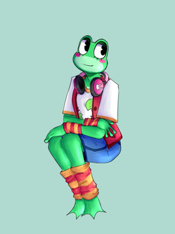 anthro blush bottomwear clothed clothing countershade_face countershading electronics eyelashes feet female green_body headphones legband lily_pad membrane_(anatomy) plant shirt shorts simple_background sitting solo toes topwear vest webbed_feet white_clothing white_shirt white_topwear wristband astraartuwu glitch_productions the_amazing_digital_circus ribbit_(tadc) amphibian frog hi_res