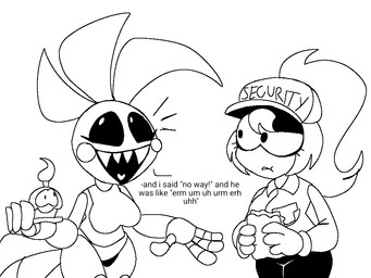 4_fingers anthro bib chatting clothed clothed_female clothed_human clothing cupcake dialogue duo female fingers food fully_clothed fully_clothed_female fully_clothed_human lunch panties sandwich_(food) underwear r1z0to five_nights_at_freddy's five_nights_at_freddy's_2 five_nights_at_frickbear's_(series) five_nights_at_frickbear's_3 scottgames cupcake_(fnaf) cupcake_(frickbear's) toy_chica_(fnaf) toy_chica_(frickbear's) vanessa_(fnaf) vanessa_shelly avian bird chicken galliform human mammal phasianid robot_anthro 4:3 digital_media_(artwork) monochrome sketch
