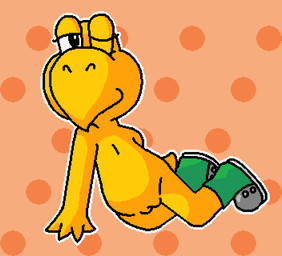 anthro bedroom_eyes biped boots boots_only clothing eyelashes featureless_chest female flat_chested footwear footwear_only front_view genitals green_boots green_clothing green_footwear leaning lying mostly_nude narrowed_eyes non-mammal_vulva nude on_side one_eye_closed orange_background pose seductive shoes shoes_only short_tail simple_background smile solo steel-toe_boots tail vulva wink yellow_body pixel_vibri mario_bros nintendo fan_character khloe_koopa koopa koopa_troopa scalie 2026 aliasing digital_media_(artwork) hi_res pinup