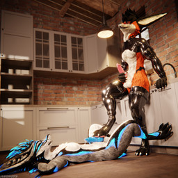 animal_genitalia animal_penis anthro anthro_on_anthro armwear balls biped black_body black_clothing black_fur black_latex black_legwear black_thigh_highs blue_body blue_fur blue_penis bodily_fluids brown_body brown_fur canine_genitalia canine_penis claws clothed clothing depth_of_field dominant duo erection feet foot_fetish foot_on_penis foot_play footjob fur genital_fluids genitals grey_body grey_fur hair hand_on_penis inside intraspecies kitchen knot knotted_penis latex latex_clothing latex_legwear latex_shrug_(clothing) latex_thigh_highs latex_topwear legwear lying lying_on_ground male male/male masturbation multicolored_body nude on_back on_ground open_mouth paws penile penile_masturbation penis red_body red_fur reflection sex sheath shrug_(clothing) slim slim_anthro slim_male slim_sub smile submissive submissive_male tail thigh_highs topwear white_body white_fur dragonplayer dragonplayer_(character) octo_(octothekitsune) canid canine canis fox hybrid jex mammal rexouium 1:1 3d_(artwork) absurd_res blender_(artwork) blender_cycles_(artwork) digital_media_(artwork) hi_res