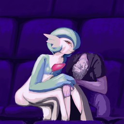 duo fur green_body green_hair hair looking_at_another pink_body red_eyes white_body white_fur halfbaked-hope nintendo pokemon gardevoir generation_3_pokemon human humanoid mammal pokemon_(species) 1:1 2026 absurd_res hi_res unfinished