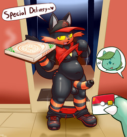 anthro anthro_focus anthro_on_anthro anthro_pov balls baseball_cap black_body black_bottomwear black_clothing black_eyes black_fur black_glans black_hat black_headwear black_nipples black_pants black_penis bottomwear bottomwear_down cheek_tuft claws clothed clothing credit_card cutaway delivery_(commerce) dialogue disembodied_hand doorway duo erection facial_tuft female female_pov finger_claws first_person_view food_delivery footwear foreskin fur genitals glans green_body green_scales hat headgear headwear heart_symbol humanoid_genitalia humanoid_penis imminent_sex interspecies jewelry looking_at_viewer male male/female male_focus markings motion_lines necklace nipples pants pants_down partially_clothed penis pizza_delivery presenting_body raised_clothing raised_shirt raised_topwear red_body red_clothing red_footwear red_fur red_hat red_headwear red_penis red_shoes red_spots running_shoes scales shirt shoes solo_focus speech_bubble spots spotted_balls spotted_body spotted_fur spotted_genitalia striped_genitalia striped_penis stripes talking_to_viewer text throbbing throbbing_penis topwear tuft white_claws white_clothing white_footwear white_shoes felino nintendo pokemon milo_(felino) pudding_(felino) bulbasaur generation_1_pokemon generation_7_pokemon litten pokemon_(species) 2025 absurd_res english_text hi_res