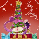 anthro bdsm big_butt bondage bound butt christmas_decorations christmas_ornament ear_piercing female fur genitals gift_wrapped gradient_background hair holidays legs_up long_tail looking_at_viewer lying on_back pawpads piercing presenting presenting_pussy purple_body purple_fur purple_hair pussy simple_background solo star tail insane_xher christmas nintendo pokemon generation_1_pokemon mammal pokemon_(species) rattata rodent 1:1 2024 digital_drawing_(artwork) digital_media_(artwork) hi_res