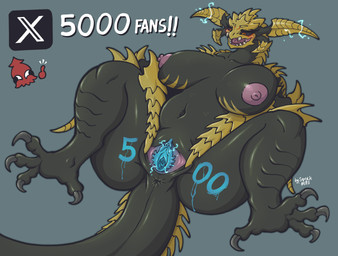 anthro anus big_breasts black_body blue_vulva breasts butt electricity electricity_manipulation elemental_manipulation feet female genitals internal internal_vaginal nipples non-mammal_breasts nude nude_female open_mouth painting_body presenting presenting_anus presenting_breasts presenting_hindquarters presenting_vulva red_eyes solo spread_legs spread_vulva spreading tail uterus vaginal vulva squidking capcom european_mythology monster_hunter mythology dragon flying_wyvern mythological_creature mythological_scalie rey_dau scalie western_dragon wyvern hi_res