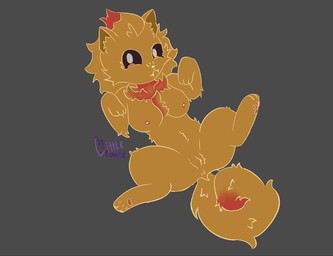 :3 anthro breasts fangs female fluffy genitals lying on_back orange_body pawpads paws pokemorph solo spread_legs spreading tail teeth vulva littlemeanie nintendo pokemon pokemon_winds_and_waves canid canine generation_10_pokemon mammal pokemon_(species) pombon 2026 signature