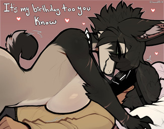 anthro assertive_female bedroom_eyes black_mask breast_squish breasts brown_body brown_fur collar collar_only duo eye_contact female female_anthro female_on_human female_on_top fur intimate looking_at_another male male/female male_on_anthro mask narrowed_eyes nude nude_anthro nude_female on_top pillow pose romantic romantic_couple seductive side_view spiked_collar spikes squish talking_to_another text wearing_mask claweddrip ace_(claweddrip) wybe canid canine human mammal 2023 digital_drawing_(artwork) digital_media_(artwork) english_text hi_res
