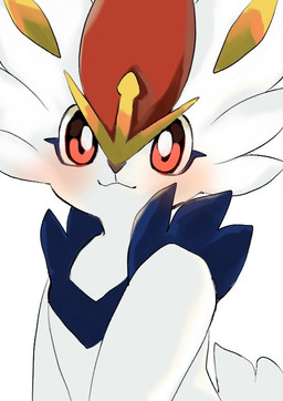 :3 anthro blue_body blue_fur blush close-up fur looking_at_viewer red_body red_eyes red_fur scut_tail short_tail simple_background smile solo tail white_background white_body white_fur yellow_inner_ear roro nintendo pokemon cinderace generation_8_pokemon pokemon_(species) 2025