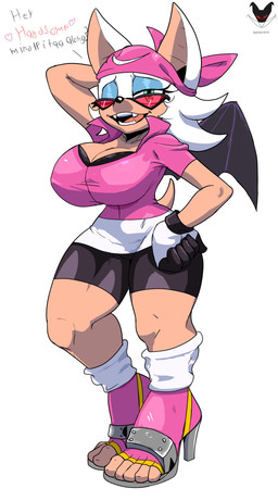 anthro big_breasts blue_eyeshadow breasts cleavage clothed clothing eyeshadow eyewear female green_eyes hair looking_at_viewer makeup one_eye_closed smile solo sunglasses tail white_hair wings wink spartan0534 sega sonic_the_hedgehog_(series) rouge_the_bat bat mammal absurd_res hi_res