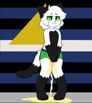 :3 anthro black_body black_ears black_fur black_fur_markings black_tail blush bodily_fluids eyelashes fur genital_fluids green_eyes lgbt_pride male paws peeing pride_colors solo steam tail urine urine_on_ground watersports wetting white_body white_fur blizzardfur-maxxx blizzardfur domestic_cat felid feline felis mammal absurd_res hi_res