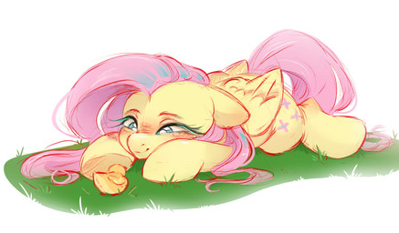 ambiguous_gender blush cutie_mark duo ears_down eyelashes feathered_wings feathers female feral grass hooves long_eyelashes looking_at_another lying on_front on_grass on_ground pivoted_ears plant simple_background size_difference smile smiling_at_another white_background wings yellow_body melodylibris friendship_is_magic hasbro my_little_pony mythology fluttershy_(mlp) anatid anseriform avian bird duck equid equine mammal mythological_creature mythological_equine pegasus colored digital_drawing_(artwork) digital_media_(artwork) shaded