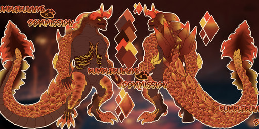 anthro armor bald biceps big_feet big_tail brown_body claws digitigrade feet finger_claws fire gradient horn lava male muscular muscular_anthro muscular_male nude nude_anthro nude_male orange_body pecs scales sharp_teeth solo spikes standing tail teeth toe_claws yellow_eyes bumblebunny6 mythology dragon elemental_creature mythological_creature mythological_scalie scalie absurd_res digital_media_(artwork) hi_res model_sheet watermark