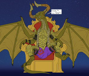 anthro armor balls belt big_balls big_bulge big_penis big_tail bottomwear bulge chair claws clothed clothing detailed_bulge ears_up furniture genitals grin hand_on_knee hand_on_leg horn huge_balls huge_bulge huge_penis long_neck male paws penis pose presenting revealing_outfit seductive shorts sitting skimpy smile smirk solo spread_legs spread_wings spreading tail throne tight_bottomwear tight_bulges tight_clothing tight_shorts tight_underwear underwear wings conditional_dnp samagthrav2 hasbro magic:_the_gathering mythology wizards_of_the_coast nicol_bolas dragon mythological_creature mythological_scalie scalie absurd_res hi_res pinup