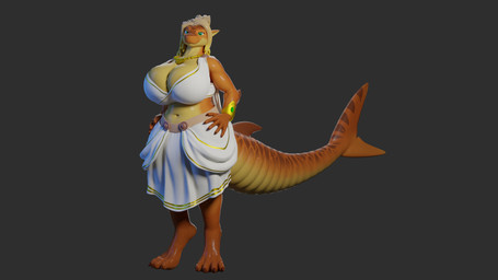 4_toes anthro barefoot belly big_breasts biped blonde_hair breasts claws clothing curvy_figure digitigrade eyelashes feet female female_anthro fin glistening glistening_arms glistening_body glistening_breasts glistening_feet glistening_skin green_eyes hair huge_breasts long_hair looking_at_viewer paws slightly_chubby smile solo text thick_thighs toe_claws toes wide_hips norrxie nura_(norrxie) fish gecko hybrid lizard marine reptile scalie 16:9 hi_res widescreen