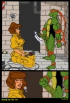 akabur anthro april_o'neil comic duo female genitals human male mammal mask michelangelo_(tmnt) penis pictographics reptile scalie teenage_mutant_ninja_turtles teenage_mutant_ninja_turtles_(1987) turtle