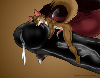 anthro bodily_fluids cum duo erection genital_fluids genitals licking macro male male/male micro penile penis penis_riding simple_background size_difference tongue tongue_out michael_higgs canid canine canis fox mammal wolf digital_media_(artwork) low_res source_request