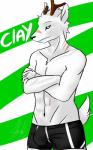 anthro bulge clay clothed clothing fur green_eyes looking_at_viewer male scar solo topless bastriw deer mammal 2015 hi_res