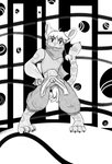 abstract_background anthro clothed clothing male pose psychedelic_background smug solo dengus-pengus jojo's_bizarre_adventure felid leopard mammal pantherine black_and_white hi_res meme monochrome