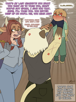 anthro asphyxiation brown_body chain choking clothed clothing cross-popping_vein dialogue female green_eyes group hair horn long_hair male male/female oblivious panicking scar short_hair strangling text trio yelling yellow_eyes catsockjus alma_(catsockjus) haven_(catsockjus) teora_(catsockjus) bovid bovine cattle domestic_cat felid feline felis lagomorph leporid mammal rabbit siamese_cat 3:4 english_text hi_res