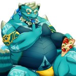 anthro belly blue_body bulge clothing food hair horn male mature_male musclegut muscular pecs pizza solo speedo swimwear white_hair ruoain lifewonders mythology tokyo_afterschool_summoners cipactli_(tas) dragon mythological_creature mythological_scalie scalie 2024 absurd_res hi_res