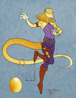 ambiguous_gender anthro clothed clothing dagger melee_weapon no_pupils open_mouth solo standing weapon cybercat reptile scalie hi_res watermark