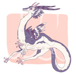 autopenetration blush bodily_fluids body_blush breasts claws countershading feathered_wings feathers female feral fur genital_fluids genitals grey_body grey_feathers grey_fur horn looking_at_viewer lying masturbation multi_breast non-mammal_teats on_side penetration purple_eyes raised_leg red_eyes simple_background smile solo tail tail_fetish tail_in_own_pussy tail_in_vagina tail_insertion tail_masturbation tail_play teeth vaginal vaginal_fluids vaginal_fluids_on_tail vaginal_masturbation vaginal_penetration vulva vulva_blush white_body white_countershading white_feathers white_fur wings coronella mythology dragon furred_dragon furred_scalie mythological_creature mythological_scalie scalie