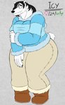 anthro big_butt black_nose boots bottomwear butt clothing cotton_tail female female_anthro female_symbol footwear fur gender_symbol hand_on_arm looking_away pants shoes shy stated_age symbol text white_body white_fur blu3danny timeless icy_(timeless) bear mammal polar_bear ursine 2018 character_name hi_res