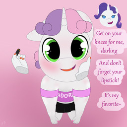 anthro clothing colored_nails duo first_person_view floating_hands floating_head horn kneeling lipstick looking_at_viewer makeup male male/male nails sibling_incest text tongue fskindness friendship_is_magic hasbro my_little_pony mythology rarity_(mlp) sweetie_belle_(mlp) equid equine mammal mythological_creature mythological_equine unicorn 1:1 absurd_res english_text hi_res