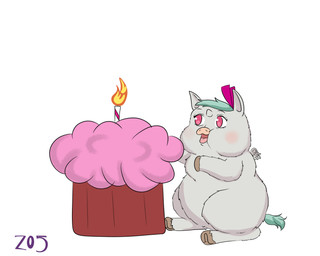 1_horn ambiguous_feral ambiguous_gender blush brown_hooves candle cupcake featureless_crotch feral fire food fur grey_body grey_fur hair hooves horn lit_candle open_mouth pink_eyes simple_background sitting small_wings smile solo tail teal_hair teal_tail text tongue white_background wings young young_ambiguous young_feral z05 fluffy_pony mythology equid equine fluffy_pony_(species) mammal mythological_creature mythological_equine winged_unicorn 2024 5:4 artist_name digital_media_(artwork) hi_res shaded