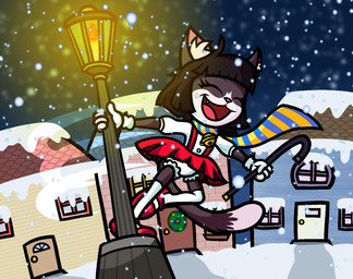 4_fingers anthro bangs bent_leg black_body black_fur black_hair black_tail bloomers blue_scarf bottomwear building button_(fastener) cane clothed clothed_anthro clothed_female clothing dipstick_tail door eyelashes eyes_closed fangs female female_anthro fingers fire flat_chested footwear frilly frilly_bloomers frilly_bottomwear frilly_clothing fully_clothed fully_clothed_anthro fully_clothed_female fur gloves grey_tail_tip hair handwear happy holding_cane holding_object holidays house inner_ear_fluff long_tail markings night open_mouth open_smile outside path pattern_clothing pattern_scarf pink_inner_ear pink_nose red_bottomwear red_clothing red_footwear red_shoes red_skirt scarf shirt shoes skirt smile snow snowing solo street_lamp striped_clothing striped_scarf stripes tail tail_markings teeth topwear tuft two_tone_tail upskirt white_bloomers white_clothing white_gloves white_handwear white_inner_ear_fluff white_knee_socks white_shirt white_topwear window winter wreath yellow_stripes captainquack64 christmas katarina_(ultra90) domestic_cat felid feline felis mammal 2023 colored digital_drawing_(artwork) digital_media_(artwork) english_description hi_res shaded