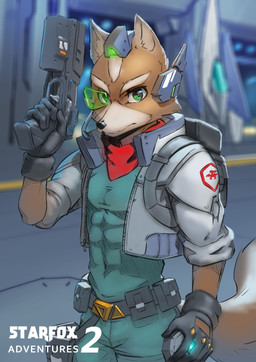 abs anthro arwing backpack belt clothing fur gloves green_eyes gun handgun handwear jacket male ranged_weapon scarf solo text topwear weapon jecbrush nintendo star_fox fox_mccloud canid canine fox mammal 2020 english_text hi_res
