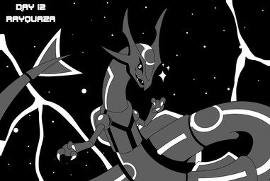 ambiguous_gender feral long_body solo space star thunder phunter15 inktober inktober_2025 mythology nintendo pokemon dragon generation_3_pokemon legendary_pokemon mythological_creature mythological_scalie pokemon_(species) rayquaza scalie shiny_pokemon 2025 hi_res monochrome