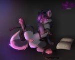 accessory anus book female feral fur genitals grey_body grey_fur hair humanoid_genitalia humanoid_genitalia_on_feral humanoid_pussy humanoid_pussy_on_feral lying pawpads paws presenting presenting_pussy purple_eyes pussy simple_background solo spread_legs spreading tail astralia_(art) canid canine canis mammal wolf hi_res watermark